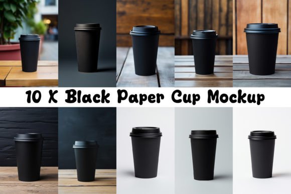 10 X Black Paper Cup Mockup