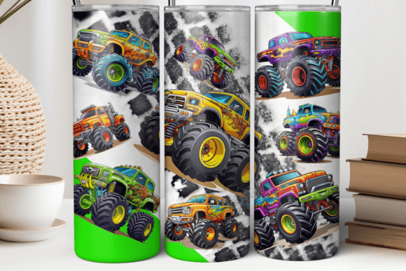20oz Monster Truck Tumbler Wrap PNG: Graphics for Bold Tumbler Wraps