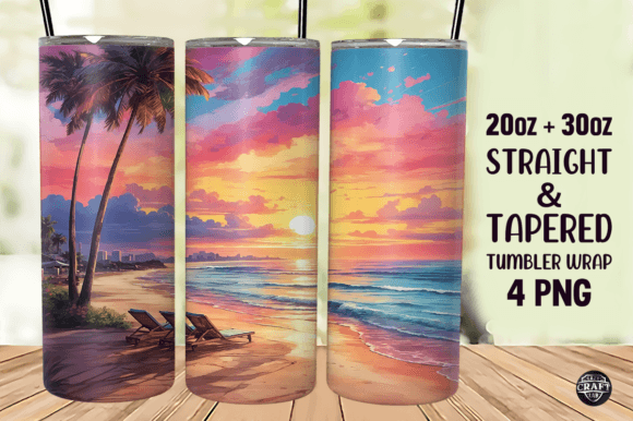 Beach Sunset 20oz Skinny Tumbler Wrap Graphics