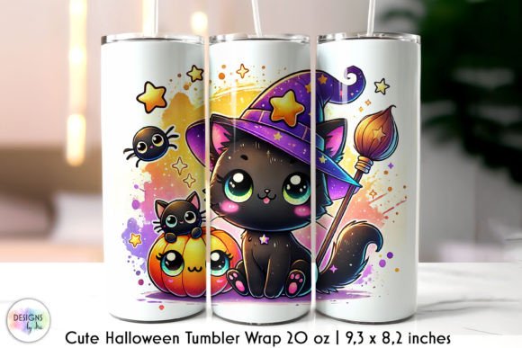 Black Cat Cute Halloween Tumbler Wrap Graphics