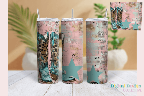 Blue Stars Cowgirl Boots Tumbler Wraps Graphics