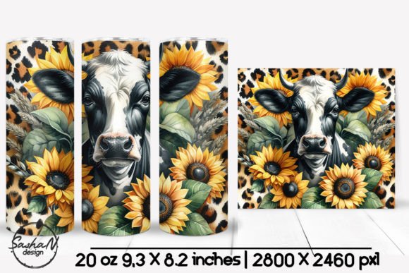 Cow with Sunflowers Leopard Tumbler: Graphics for Crafts & Branding