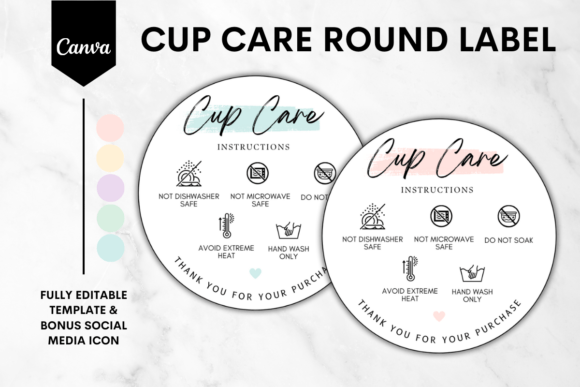 Cup Care Round Sticker Canva Template 1: Graphics for Marketing Templates