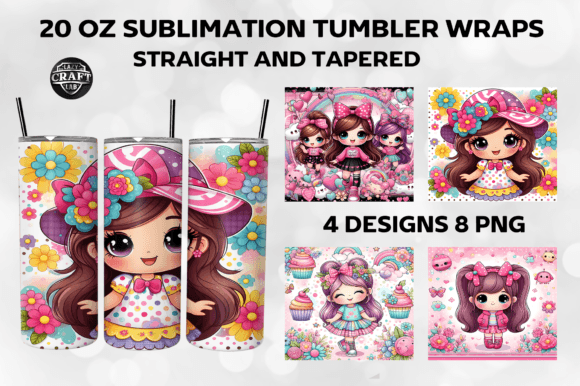 Cute Girl Tumbler Wraps 20oz Skinny PNG Graphics