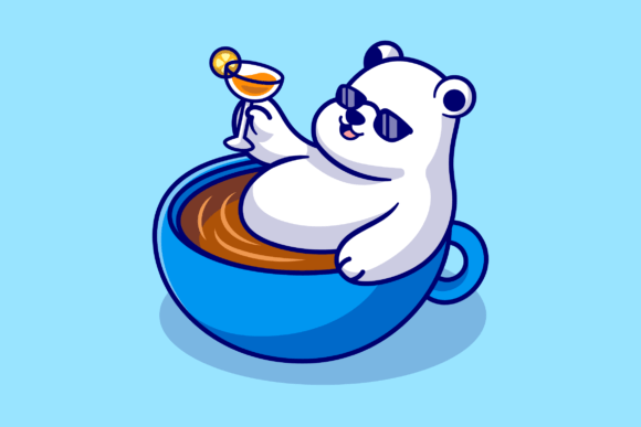 Cute Polar Bear Relax in Cup Coffee Graphics & Illustrations