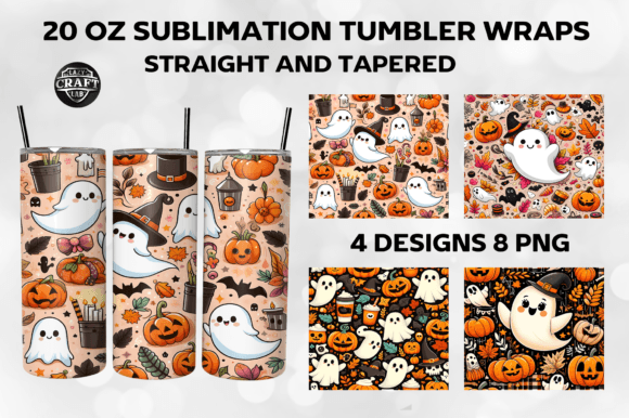 Fall Halloween Cute Ghost Tumbler Wraps Graphics