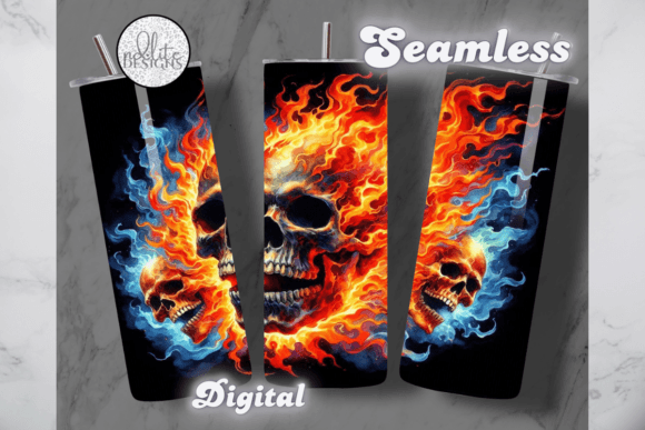 Flaming Skulls Tumbler Wrap: Bold Graphics for Edgy Tumbler Wraps