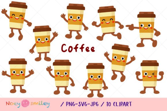 Funny Coffee Cup Cartoon Clipart: Graphics & Illustrations for Sellers