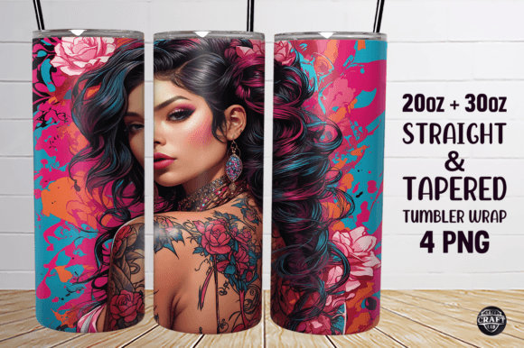 Girl with Tattoo Tumbler Wrap PNG Graphics