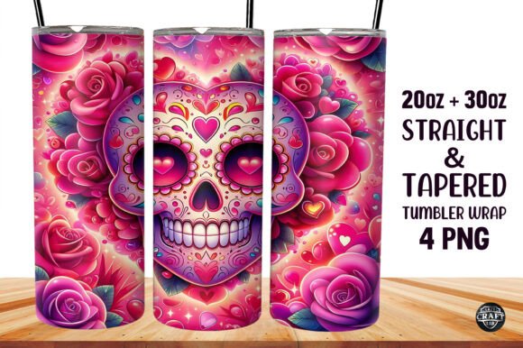 Heart Funny Skull Tumbler Wrap 20oz PNG Graphics