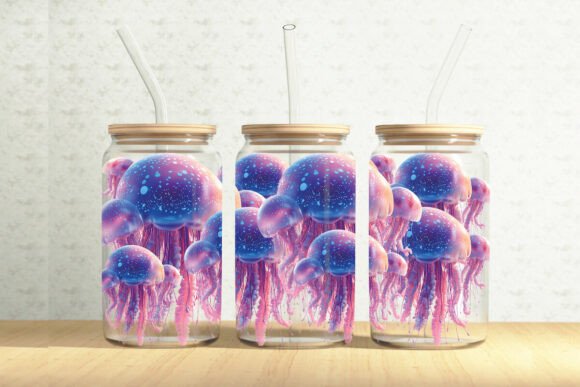 Jellyfish 16oz Glass Can Tumbler Wrap Graphics & Illustrations