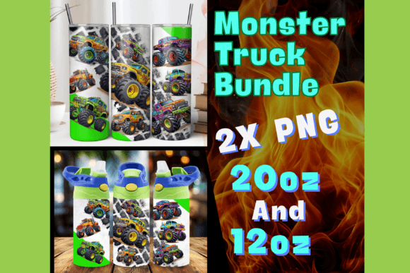 Monster Truck Tumbler Wrap Bundle PNG: Graphics for Bold Tumbler Wraps