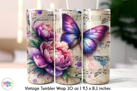 Music Sheet with Butterfly Retro Tumbler Graphics
