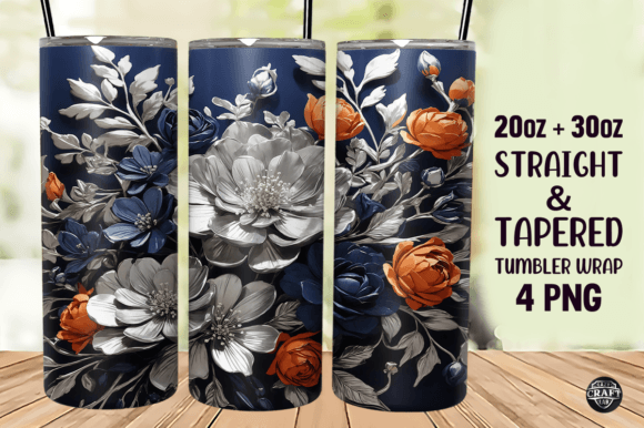 Navy Silver Floral Tumbler Wrap 20oz