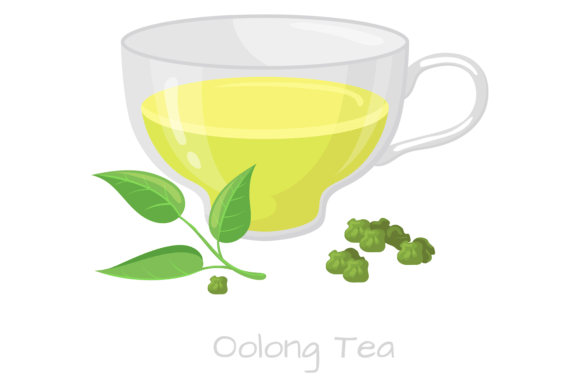 Oolong Tea Illustration. Glass Cup with Graphics & Illustrations