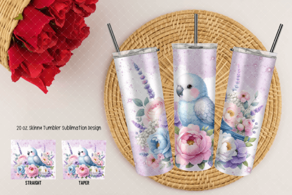 Parrot Florals Pastel Tumbler Graphics for Crafts