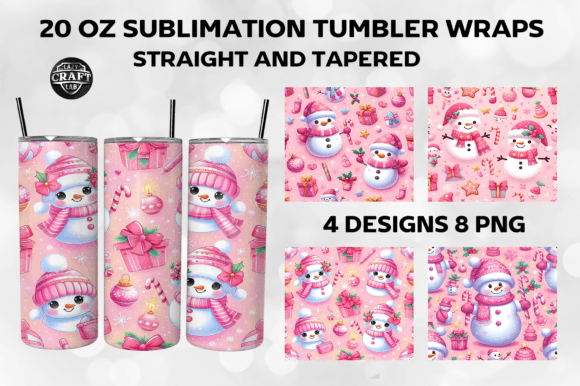 Pink Christmas Cute Snowman Tumbler Wrap Graphics