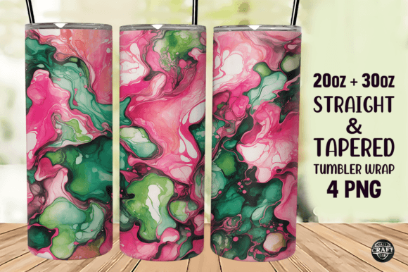 Pink Green Alcohol Ink Tumbler Wraps Graphics
