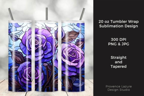 Stained Glass Blue Roses Tumbler Wrap: Graphics for Tumbler Wraps