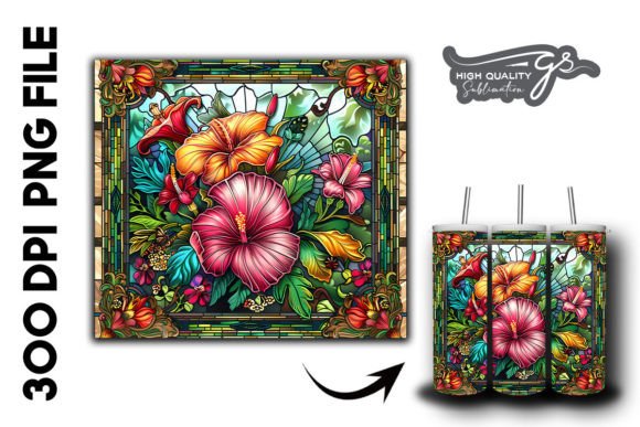 Stained Glass Floral Tumbler Wrap 24 Graphics