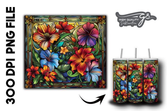 Stained Glass Floral Tumbler Wrap 35 Graphics & Backgrounds