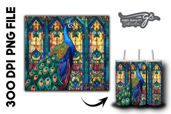 Stained Glass Peacock Tumbler Wrap 24 Graphics