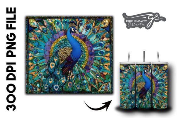 Stained Glass Peacock Tumbler Wrap 32: Graphics for Elevated Tumbler Wraps