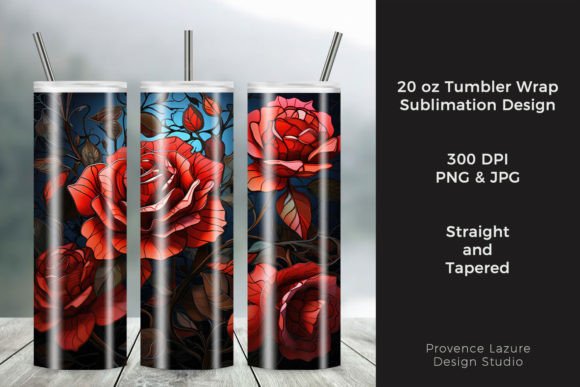 Stained Glass Red Roses Tumbler Wrap