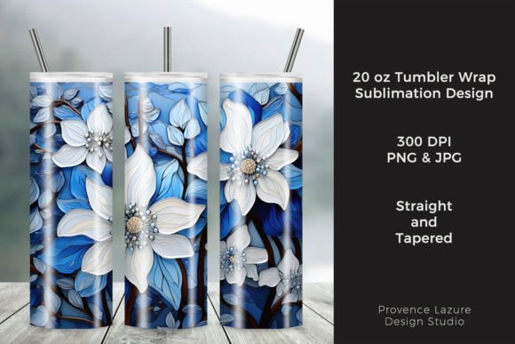 Stained Glass White Flowers Tumbler Wrap Graphics