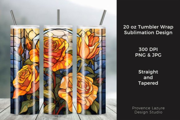Stained Glass Yellow Roses Tumbler Wrap: Graphics for Warmth & Craft