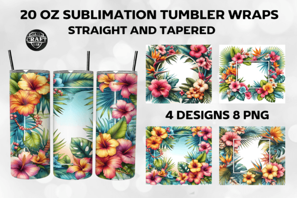 Summer Flowers Frames Tumbler Wrap PNG Graphics