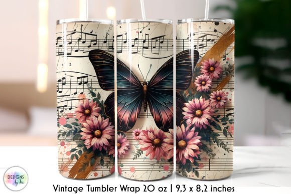 Vintage Butterfly on Music Sheet Tumbler Graphics