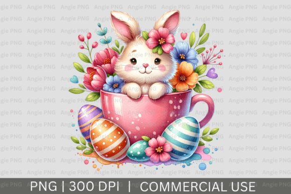 Watercolor Easter Bunny in Cup PNG