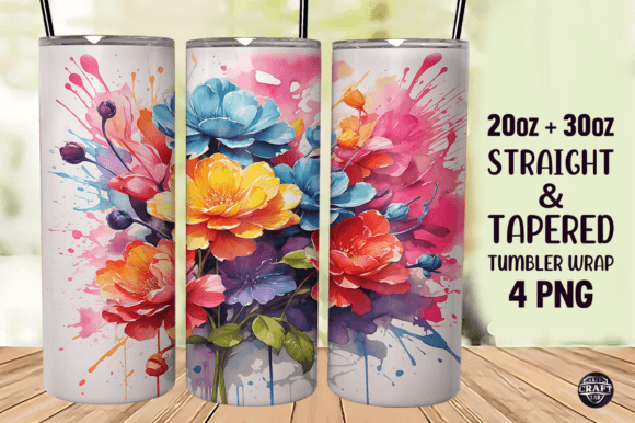 Watercolor Flowers Art Tumbler Wrap 20oz Graphics