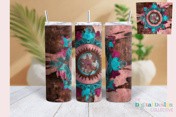 Western Tumbler Wrap Pink Teal Graphics