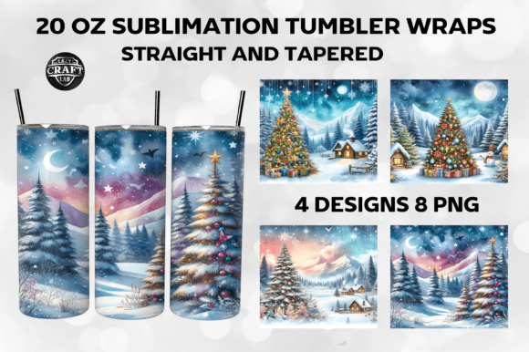 Winter Christmas Tree Scenes Tumbler PNG