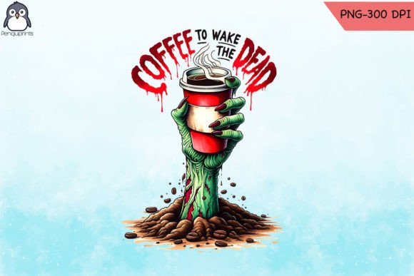 Zombie Hand Holding a Cup of Coffee PNG: Graphics for Crafts & Branding